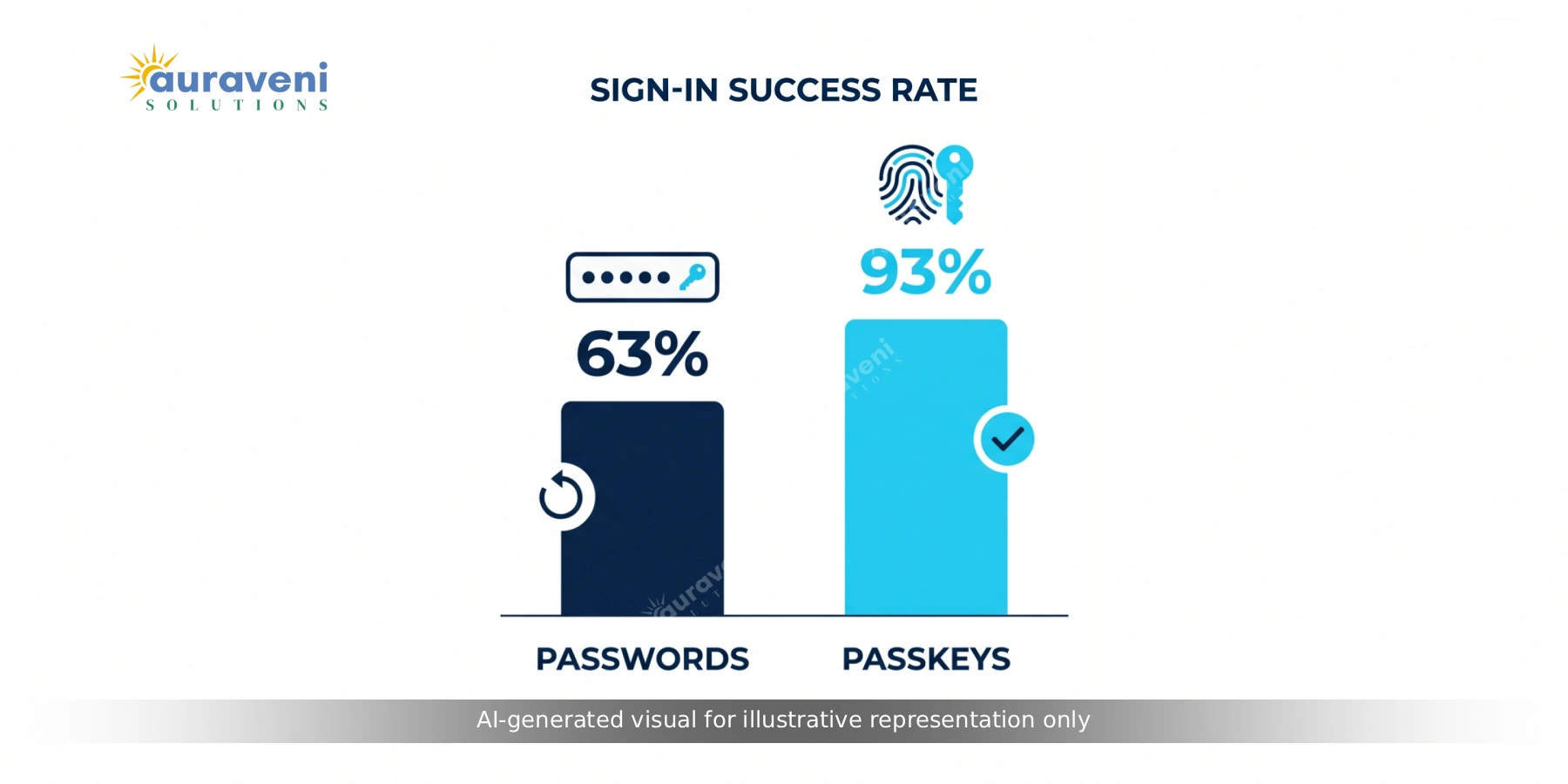 Comparison chart showing higher login success rates for passkey authentication compared with traditional password-based login.
